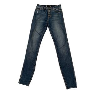 Button fly, high rise, skinny jeans